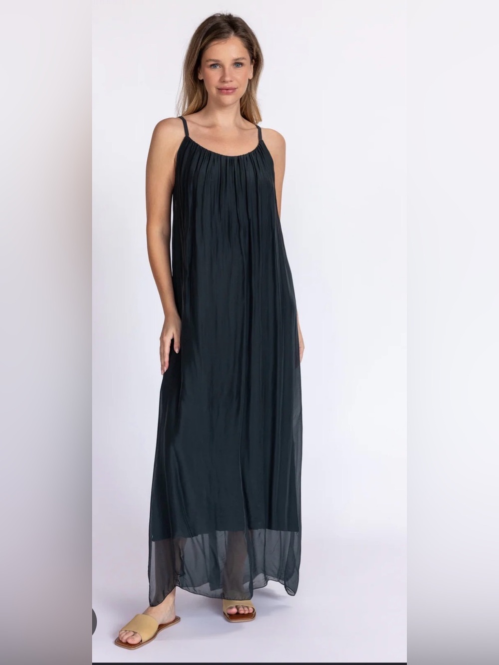 Mahina Silk Blend Maxi Black Dress Made in Italy , size S/M